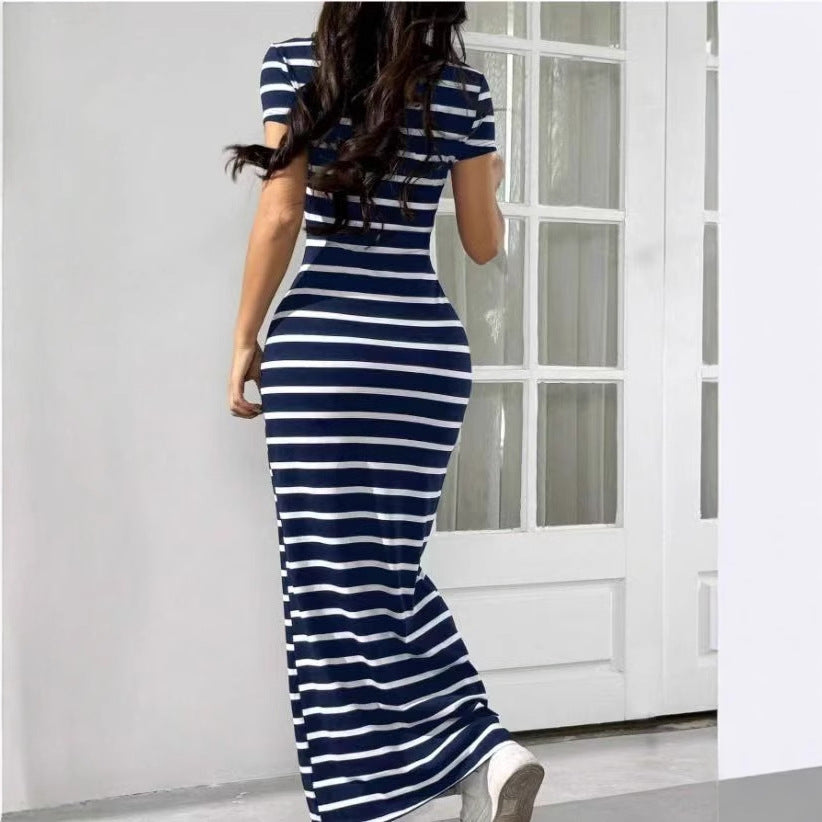 New Arrival Printed Knitted Striped Long Womens Dress
