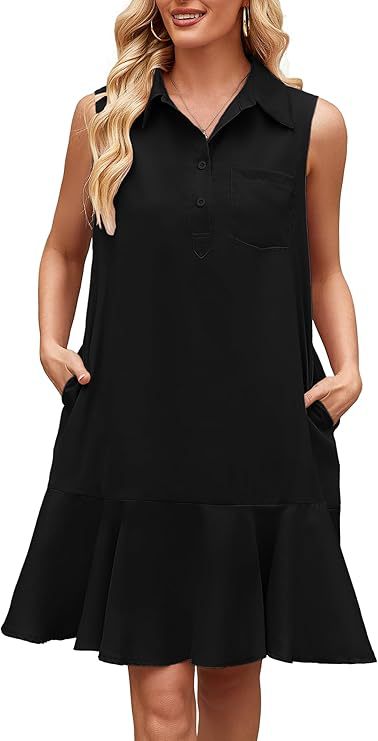 Women's Sleeveless Shirt Dress Solid Color