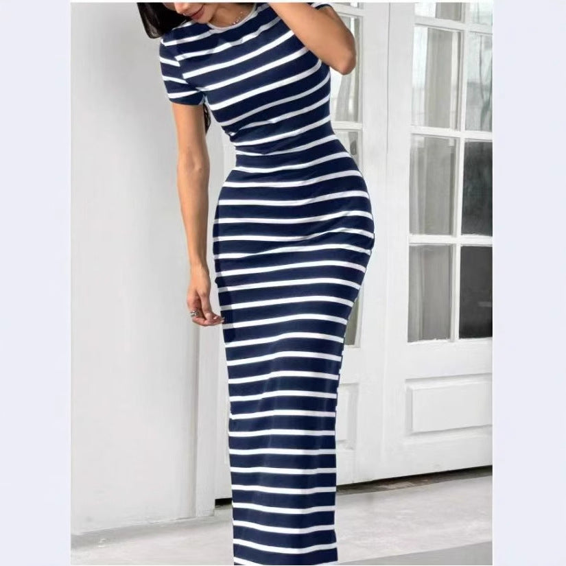 New Arrival Printed Knitted Striped Long Womens Dress