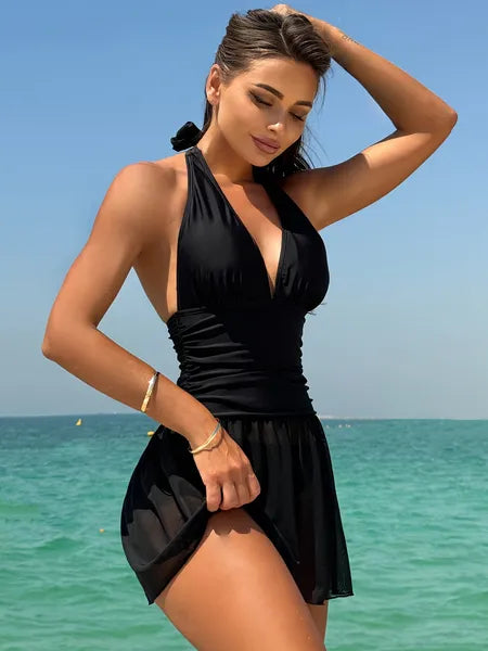 Ladies' One-piece Black Backless Swimsuit, Quick Drying And Elegant
