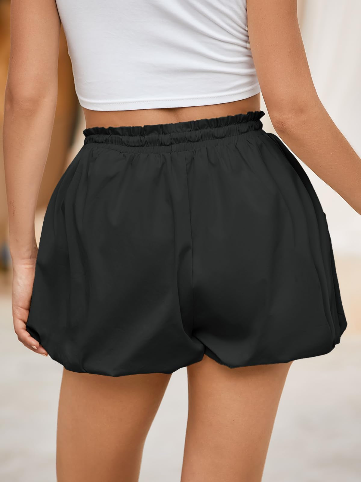 Fisoew Womens Summer Bubble Shorts Casual High Waisted Workout Puffy Shorts With Pockets