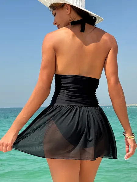 Ladies' One-piece Black Backless Swimsuit, Quick Drying And Elegant