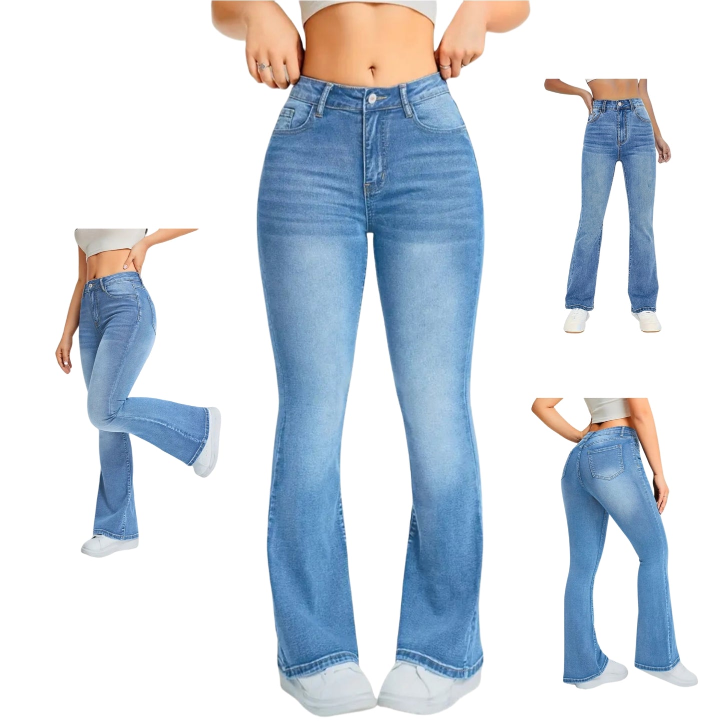 Women's High-Waisted Stretch Flare Jeans, Light Wash Slim Fit Bootcut Denim Pants