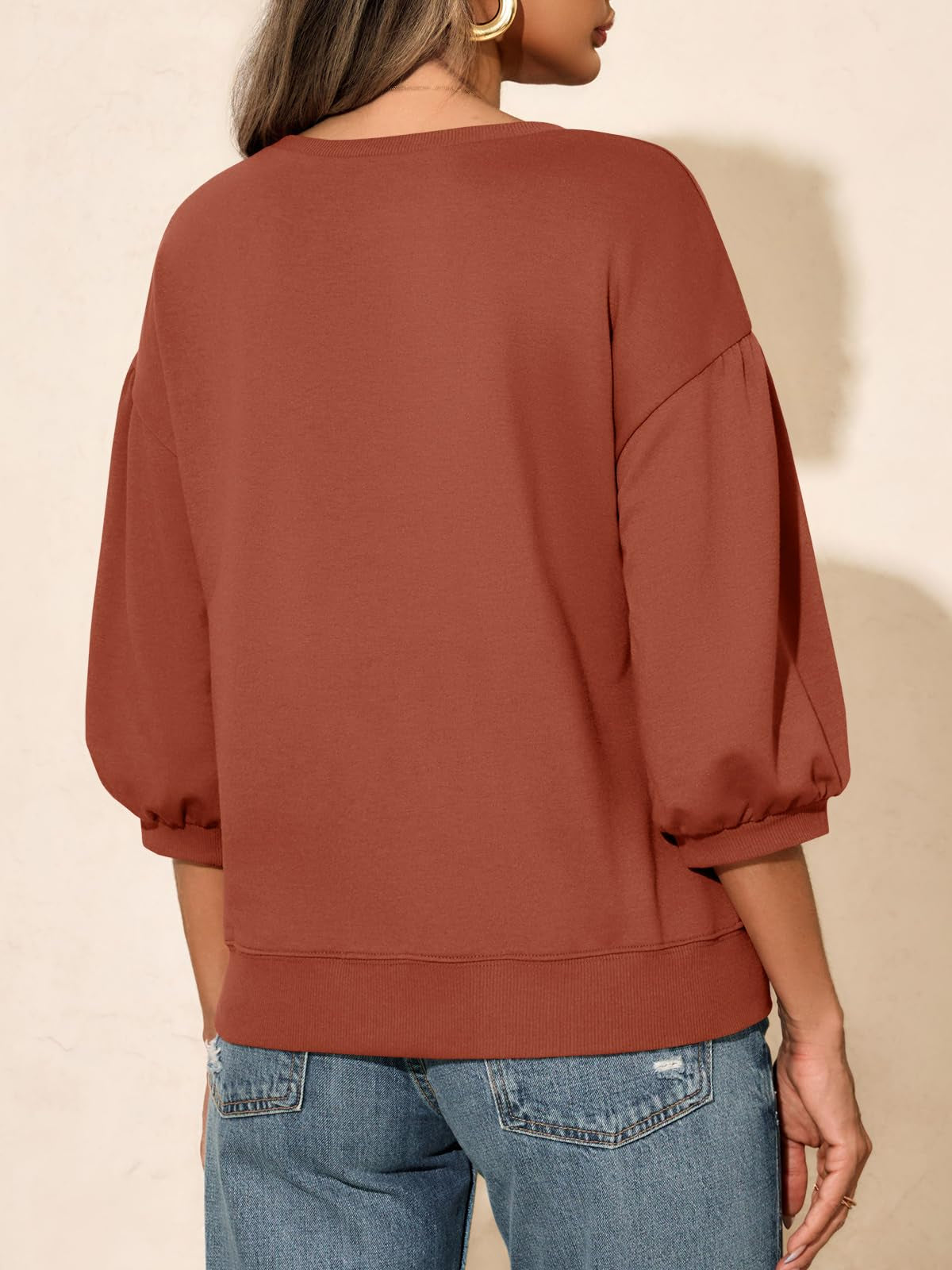 Fisoew Womens Puff Sleeve Sweatshirts Casual Crewneck Sleeve Loose Fit Fall Pullover Tops