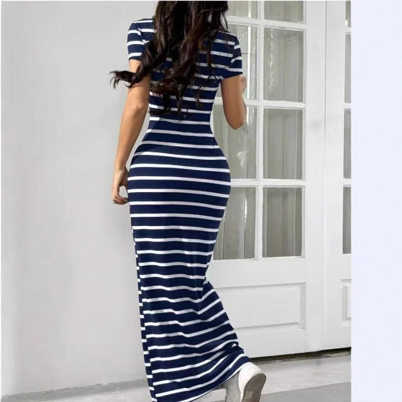 New Arrival Printed Knitted Striped Long Womens Dress